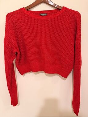 Wild Fable Red Long-Sleeve Crew Neck Cropped Knit Sweater Size S